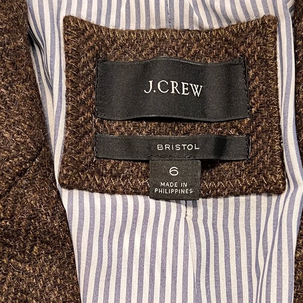 J CREW BRISTOL DOUBLE BREASTED BLAZER DARK CHOCOLATE WOOL HERRINGBONE SIZE 6 - Picture 3 of 12